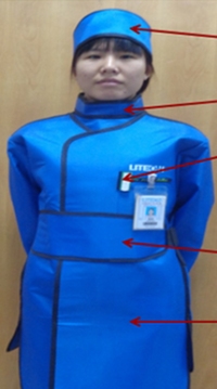 Áo chì dài tay cổ chì mũ chì che kín 